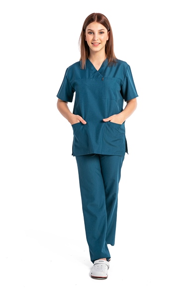 GoldAlpaka Basic - Doktor Hemşire Forma Takımı, Petrol Mavi