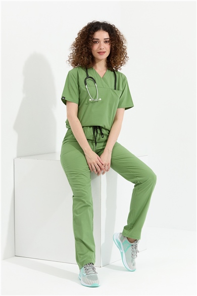 TerryCotton Basic - Doktor Hemşire Forma Takımı, Fıstık Yeşili