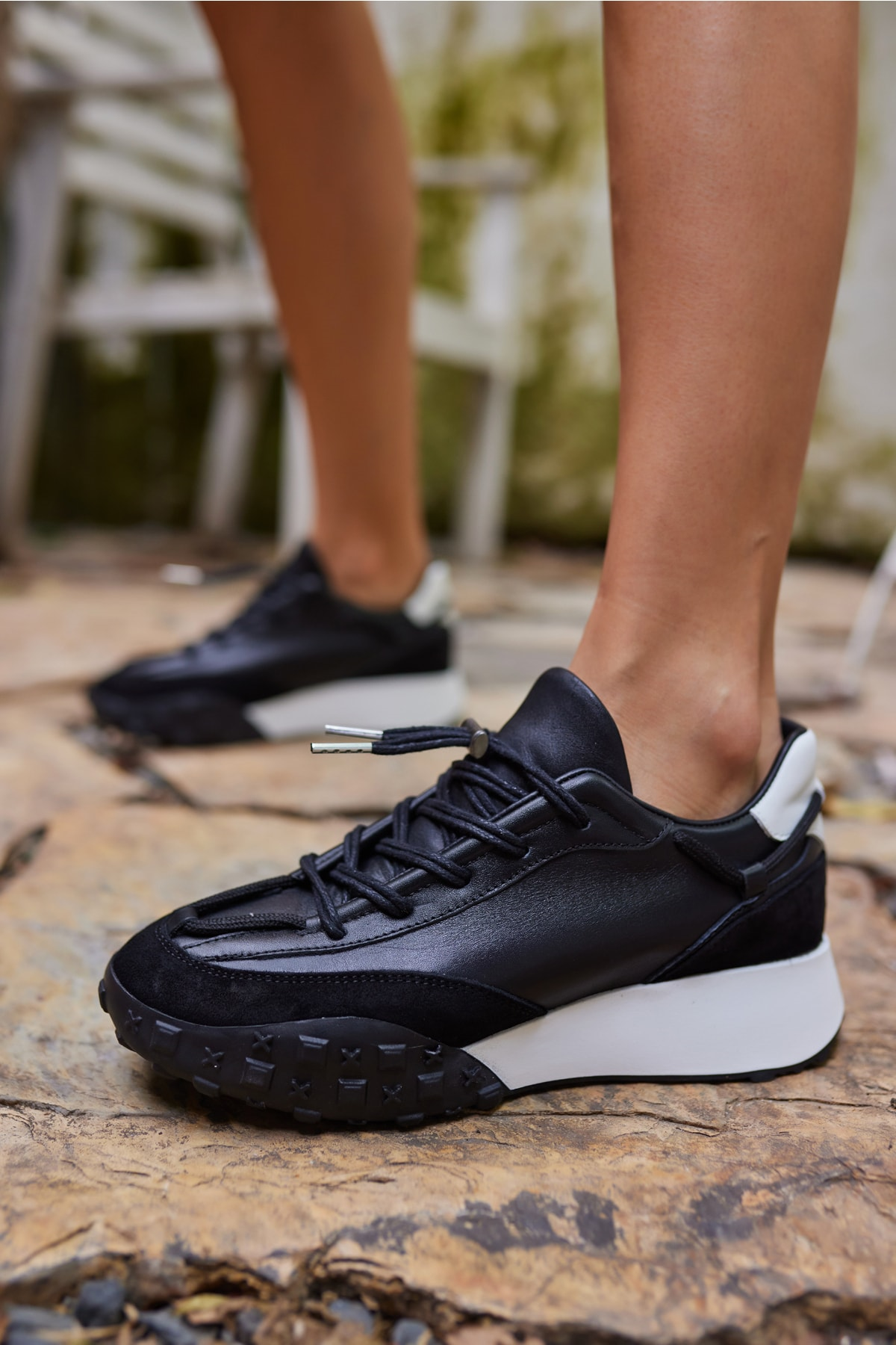 READY KADIN SİYAH GERCEK DERİ SNEAKER
