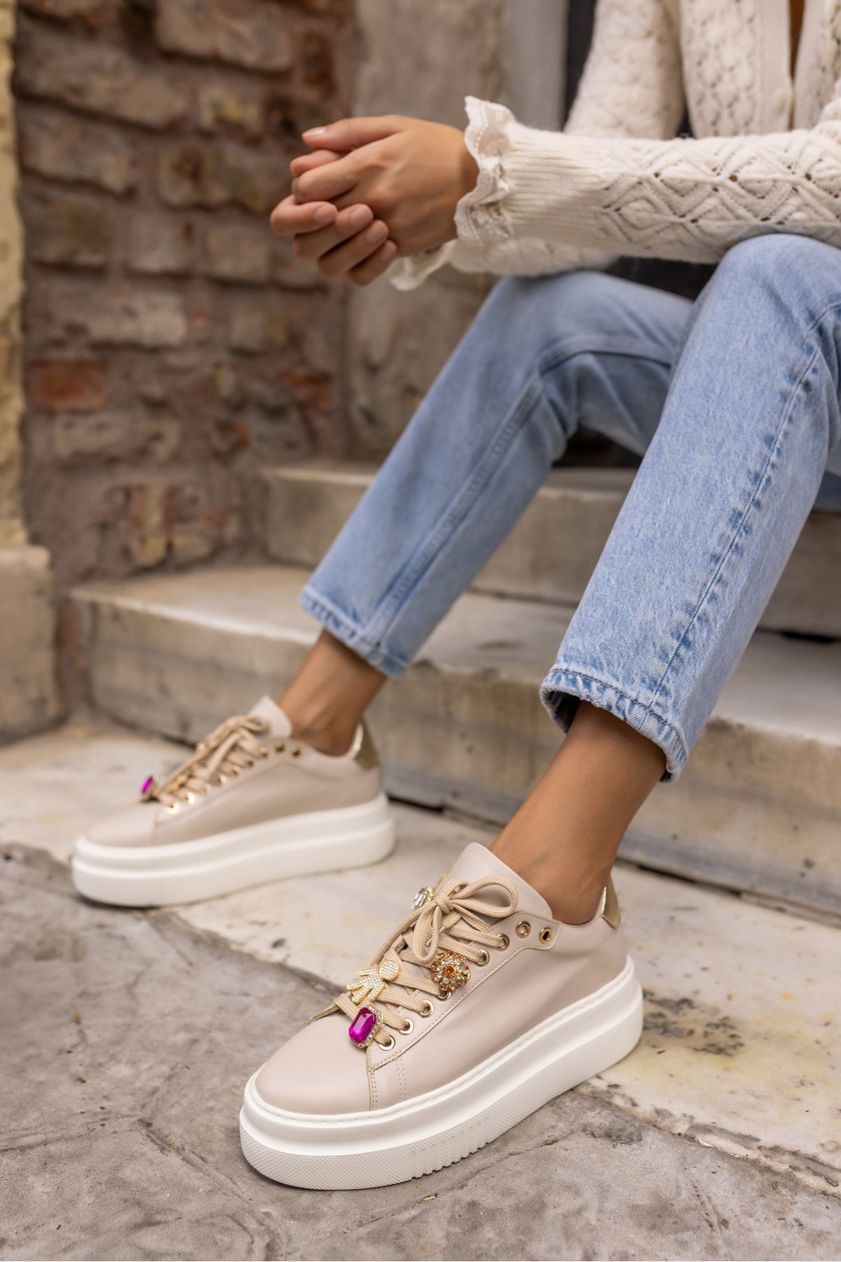 CARBON KADİN BEJ BAGCIK AKSESUAR SNEAKER