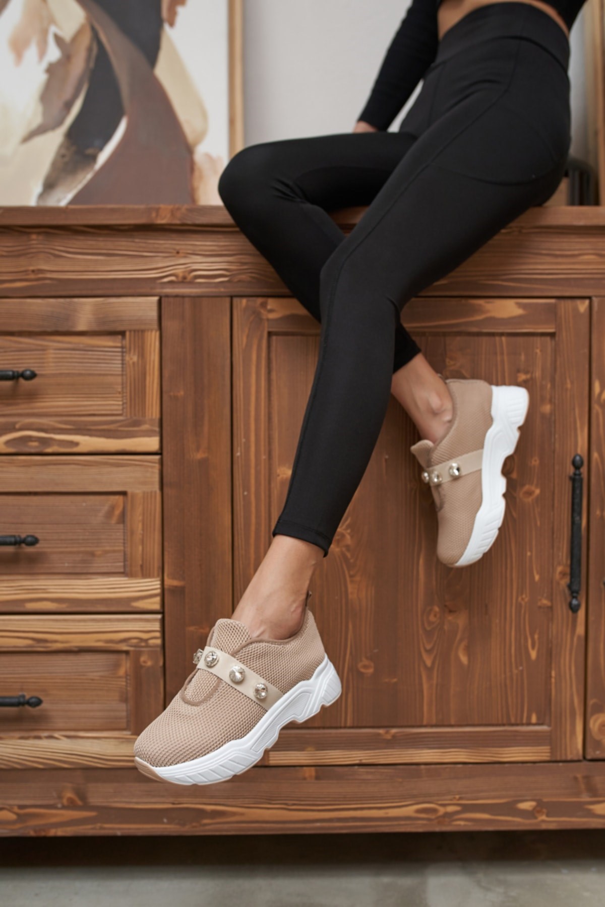 Belicia Kadın Nude Trıko Taş Detay Sneakers