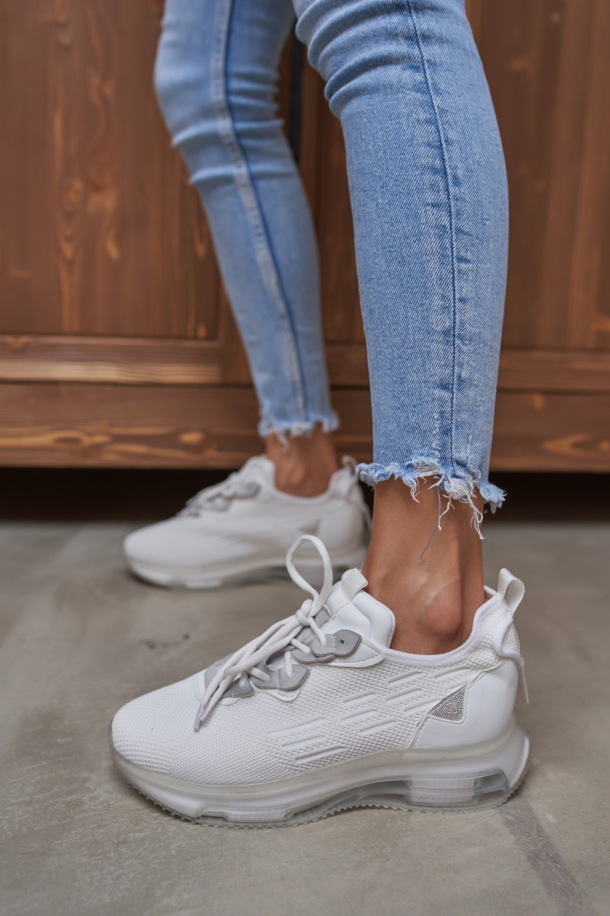 Paint Kadın Beyaz Trıko Airtaban Detay Sneakers Ayakkabi