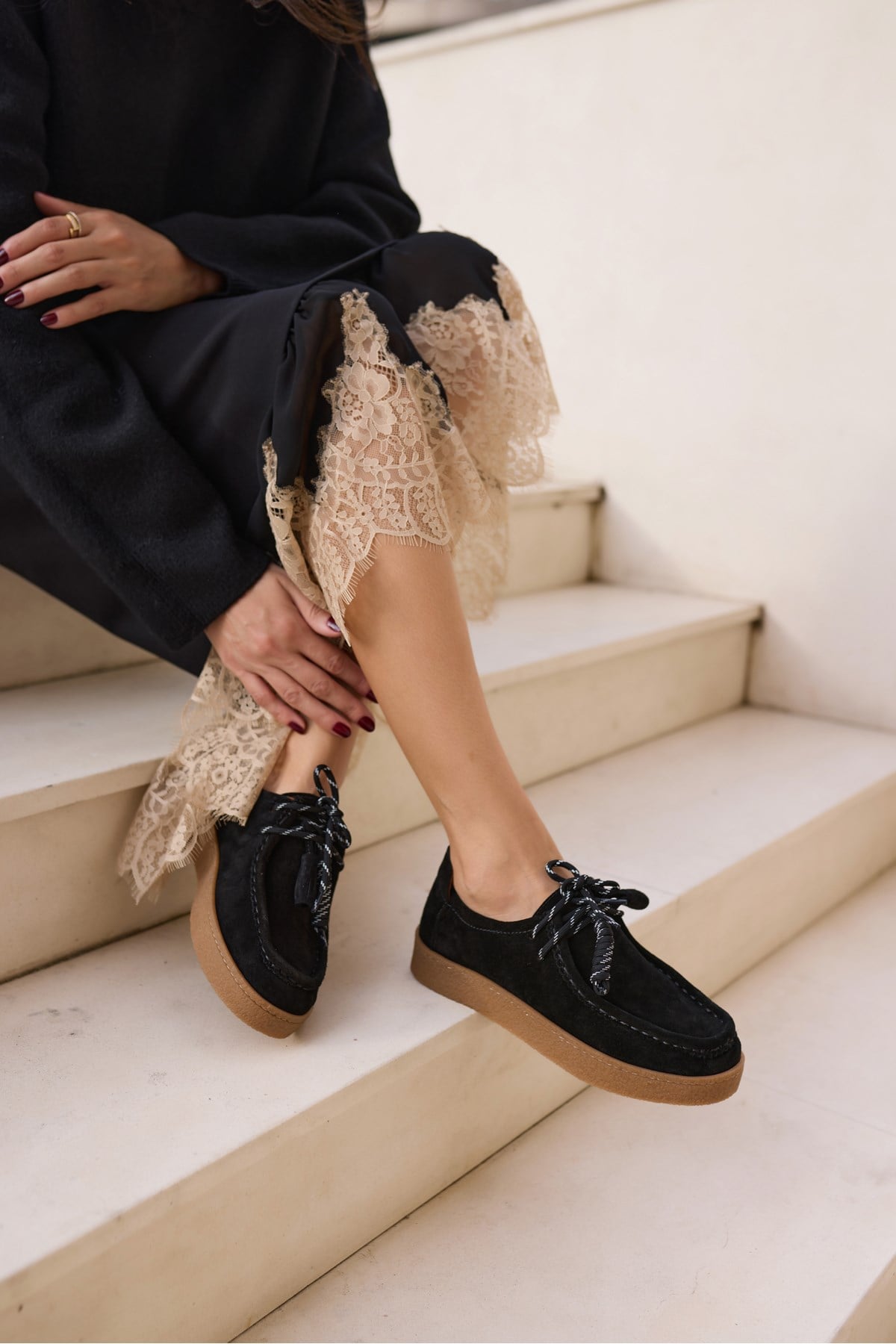 LEMARİO KADİN SİYAH SUET BAGCIK DETAY KAUCUK TABAN LOAFER