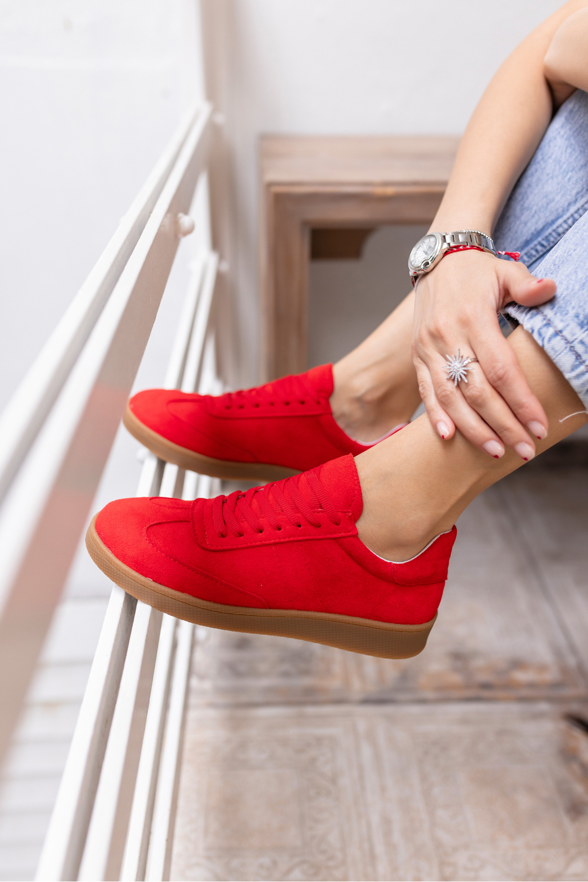 STEPY KADİN BEYAZ CİLT SAMBA TARZİ SNEAKER