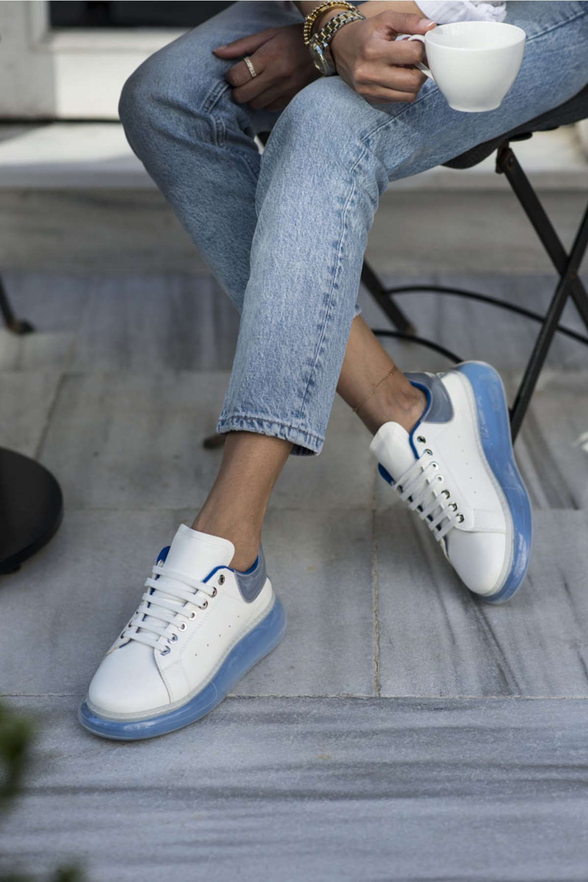 Tonny Kadın Beyaz Mavi Aır Taban Sneaker