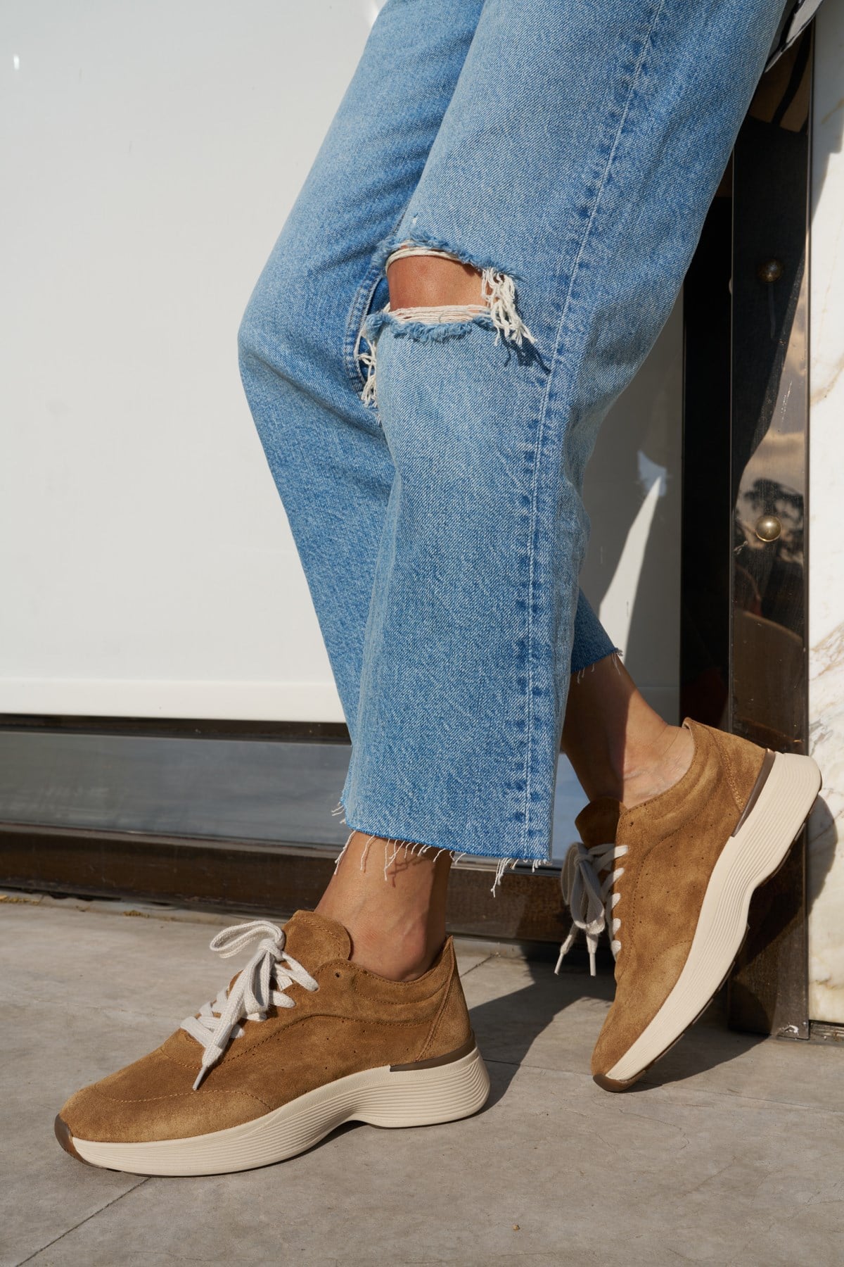 SANTO KADIN NUDE TABA GERCEK DERI SUET BAGCIKLI SNEAKER