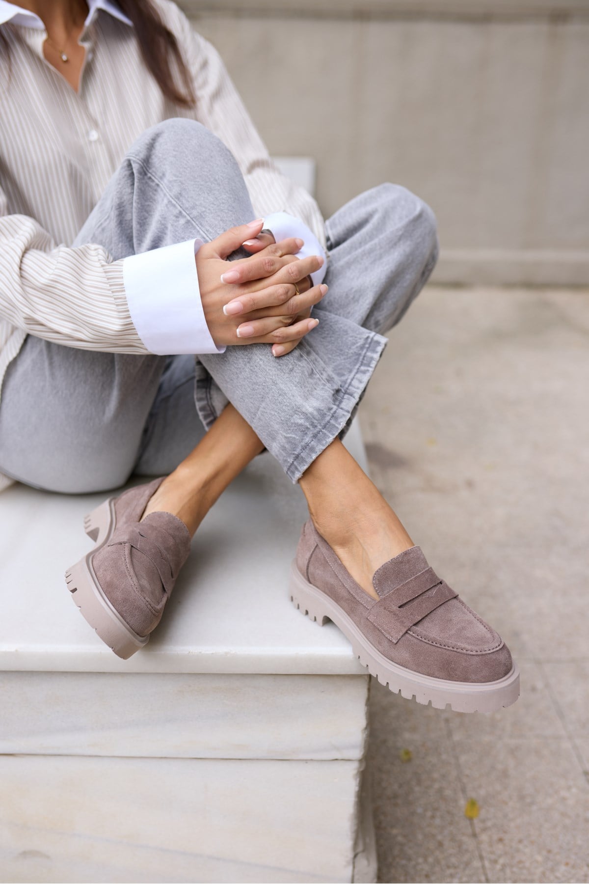 ALBERTO KADIN VİZON GERCEK SUET LOAFER AYAKKABİ