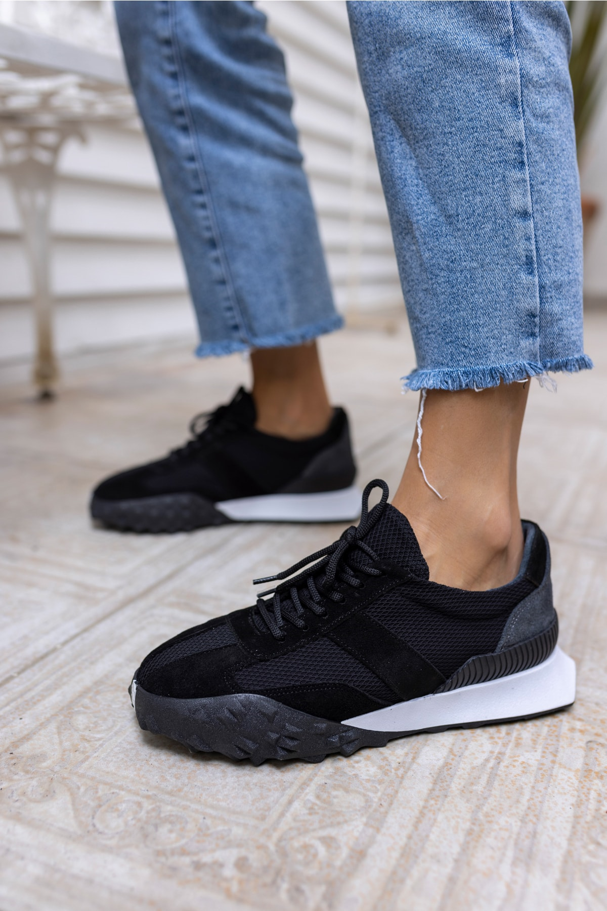 Lascor Kadın Bej Yeşil Garnılı Gercek Suet Sneaker