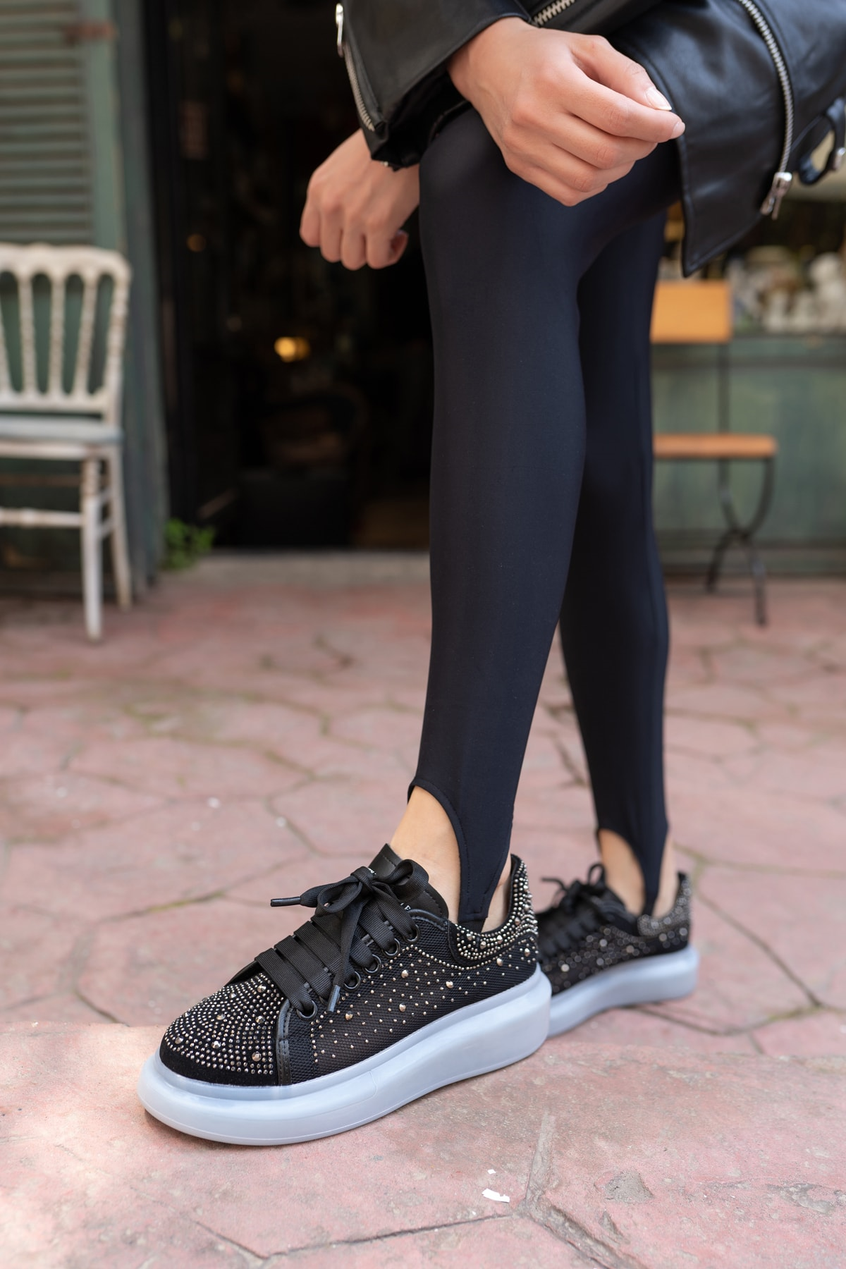 Ellins Kadın Siyah Taş Detay Ithal Sneakers