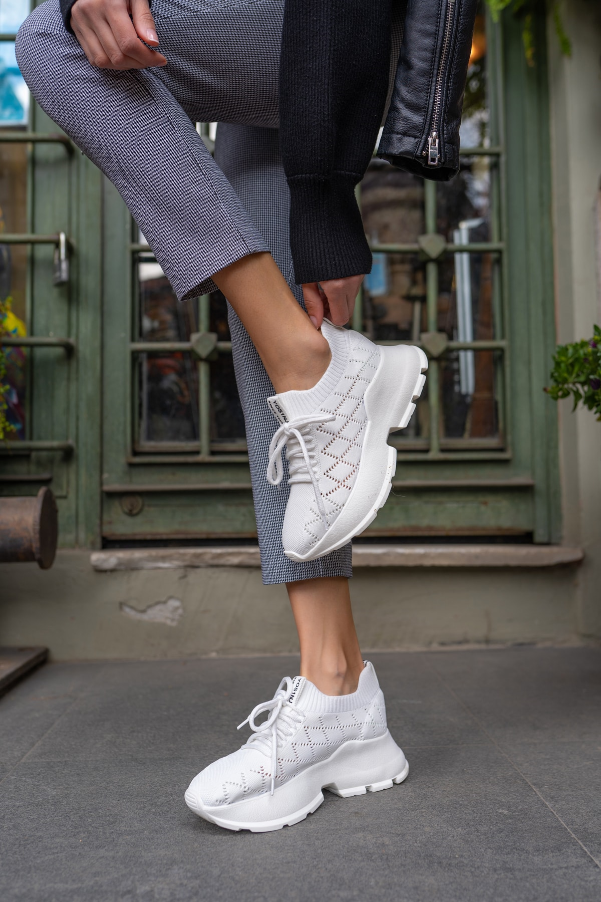 Yannis Kadin Beyaz Triko Sneakers