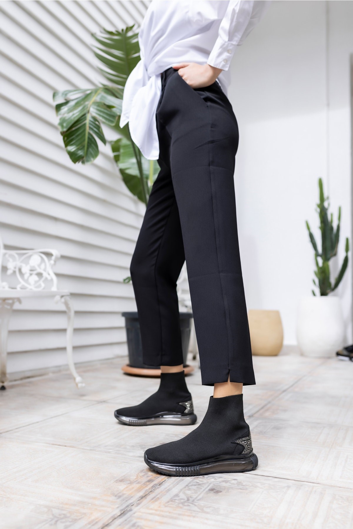 Damlalla Siyah Trıko Sneakers Bot