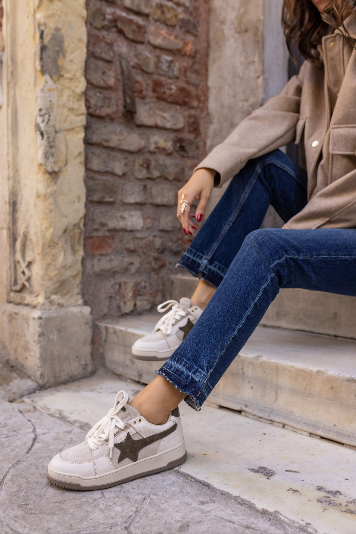 SAMSA KADİN BEYAZ GERCEK DERİ YILDIZ DETAY SNEAKER