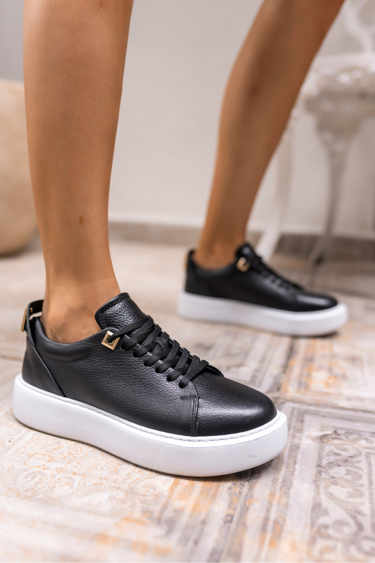 BUSCEMQ KADIN SİYAH GERCEK DERİ EVA TABAN SNEAKER