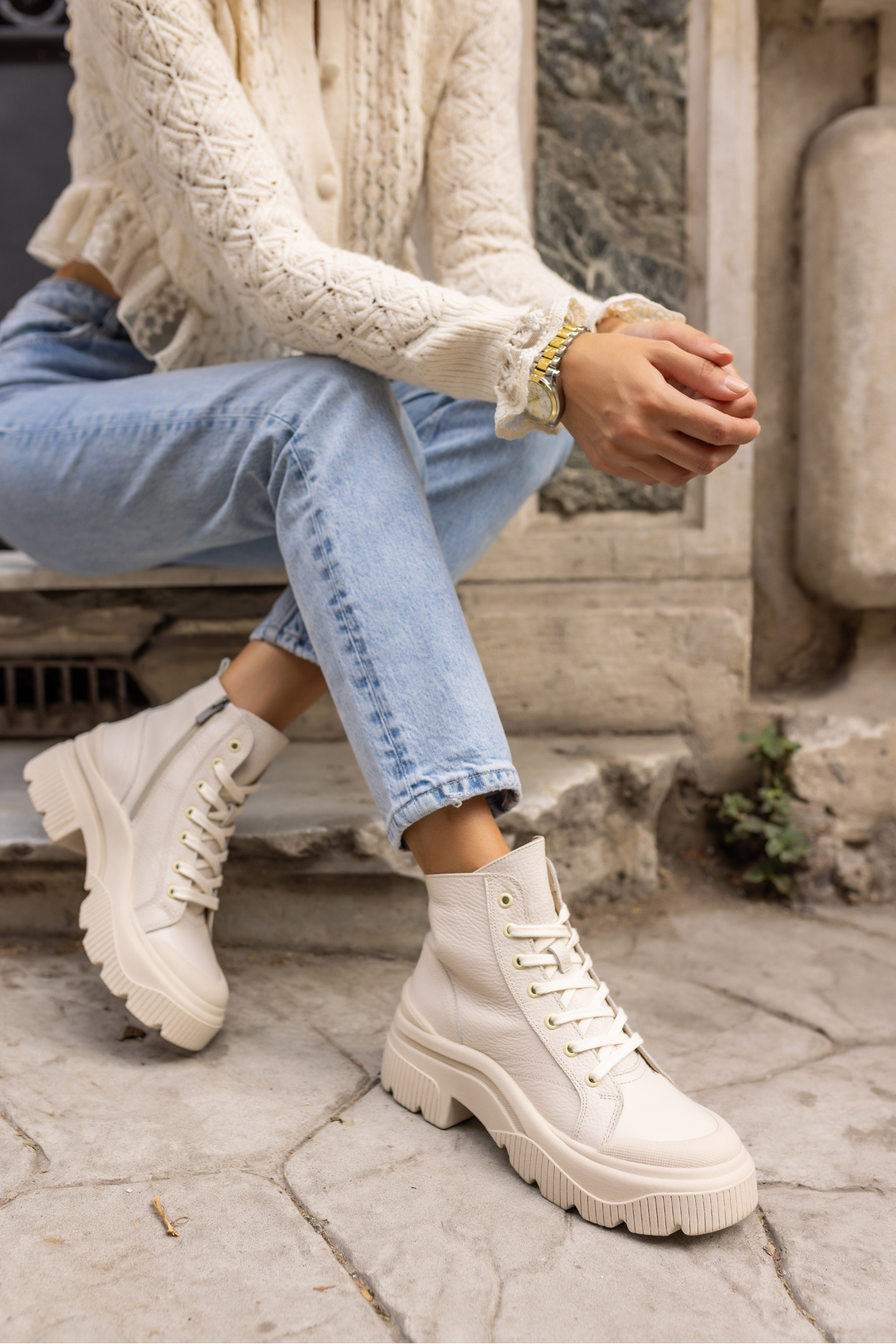 RANGER KADIN BEJ GERCEK DERİ SNEAKER BOT