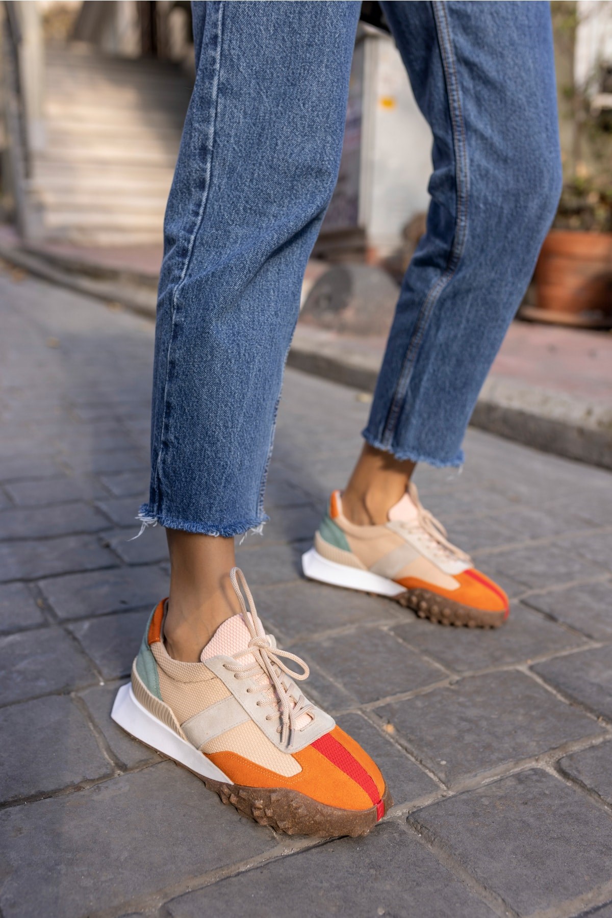 Lascor Kadın Orange Bej Garnili Gercek Suet Sneaker