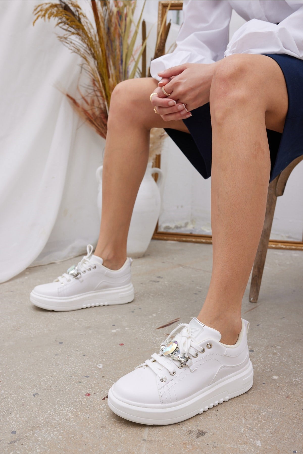 Jutta Kadın Beyaz Taş Detay Sneaker