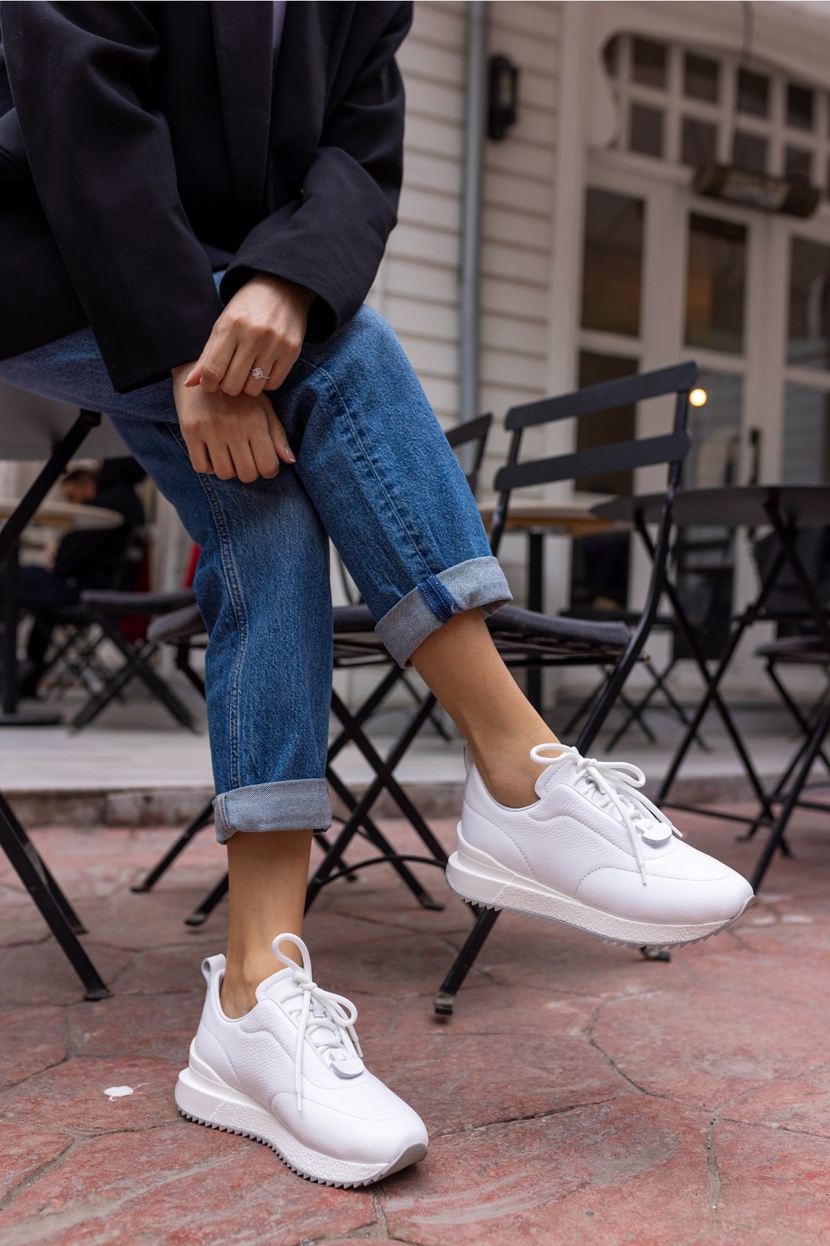 Tobias Kadin Beyaz Gercek Deri Sneaker