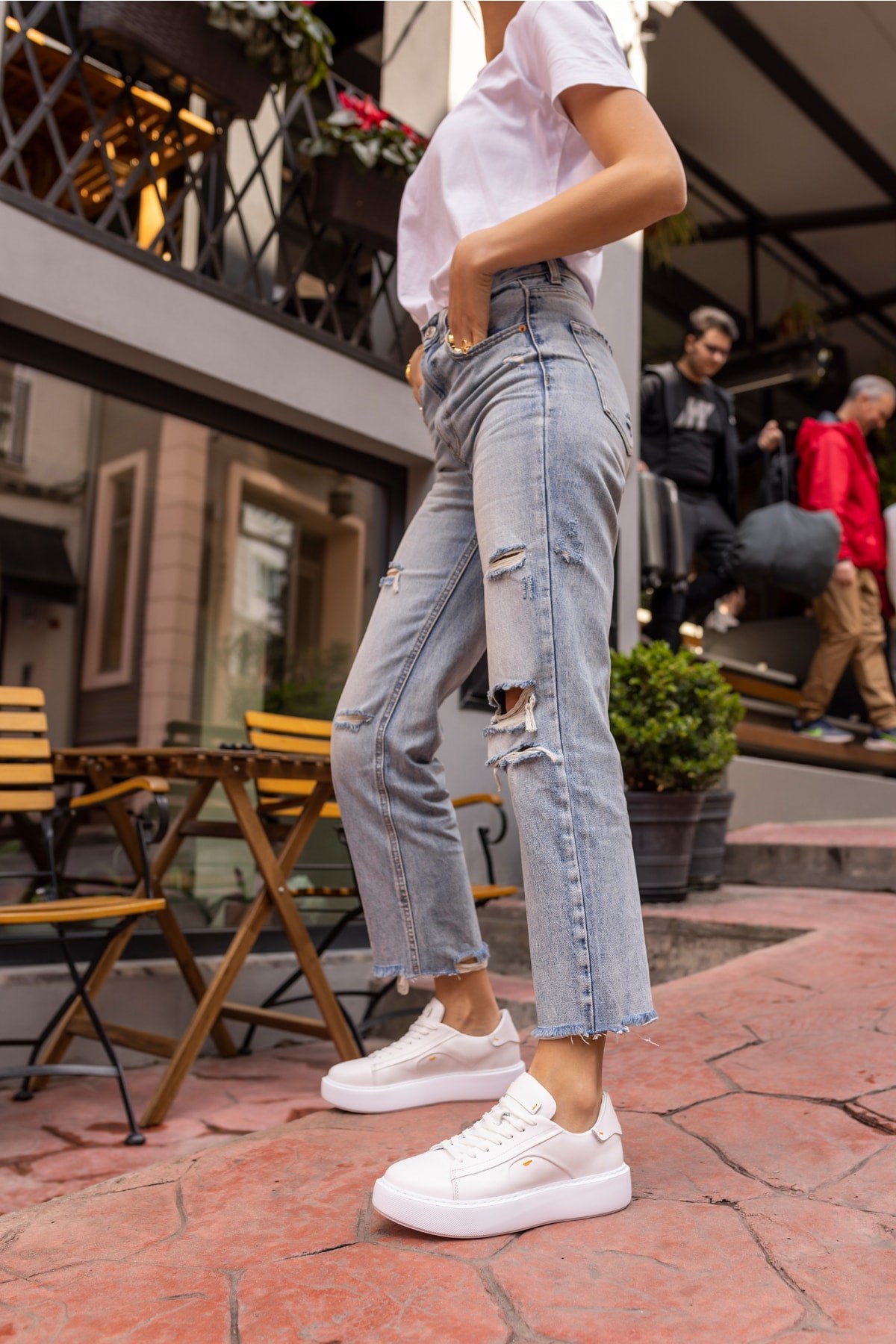 Janiska Kadin Beyaz Gercek Deri Eva Taban Sneaker