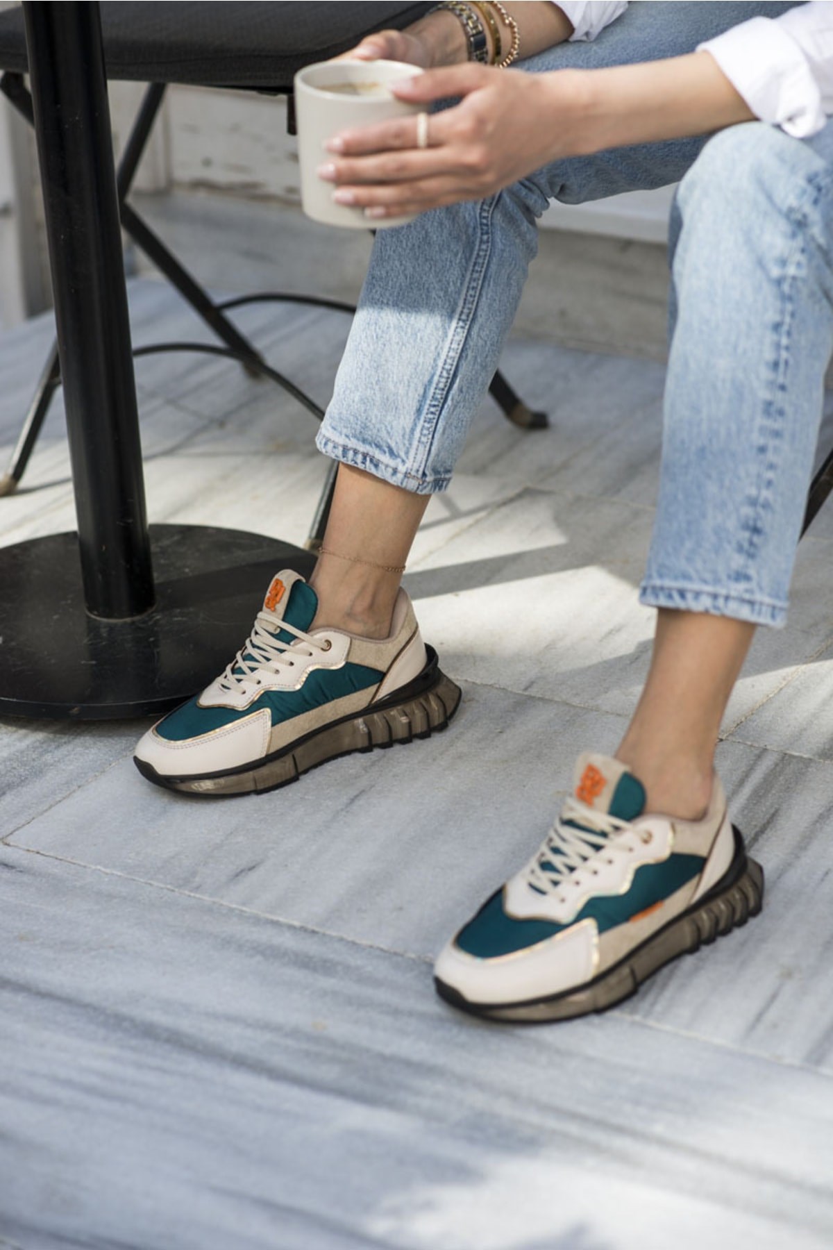 Teresa Kadın Bej Yeşil Air Taban Sneaker