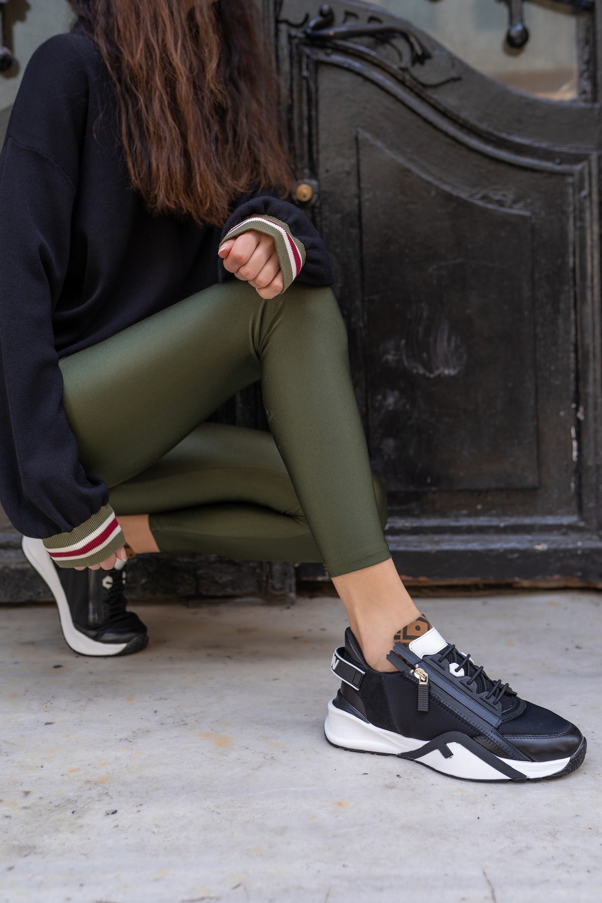 Jannica Kadin Siyah Scuba Kumas Detay Sneakers