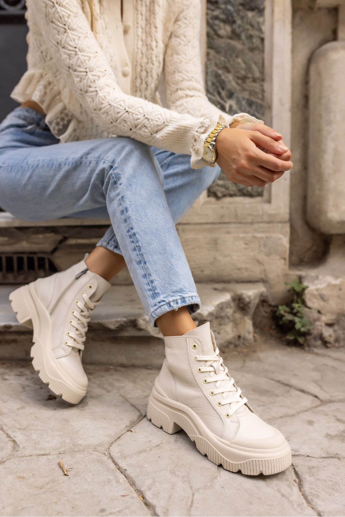 RANGER KADIN BEJ GERCEK DERİ SNEAKER BOT
