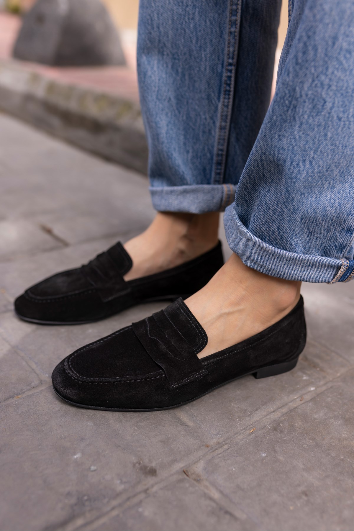 OTTON KADIN SİYAH GERECK SUET LOAFER BABET