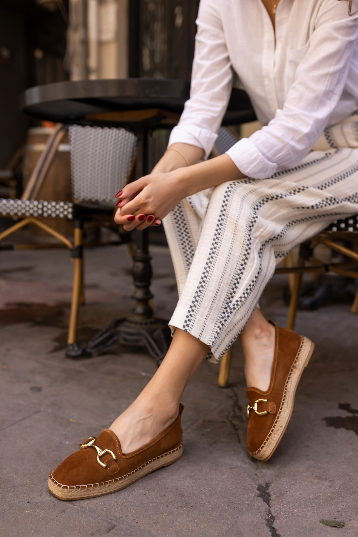 NAZSA KADİN TABA GERCEK DERİ ESPADRİL LOAFER AYAKKABİ