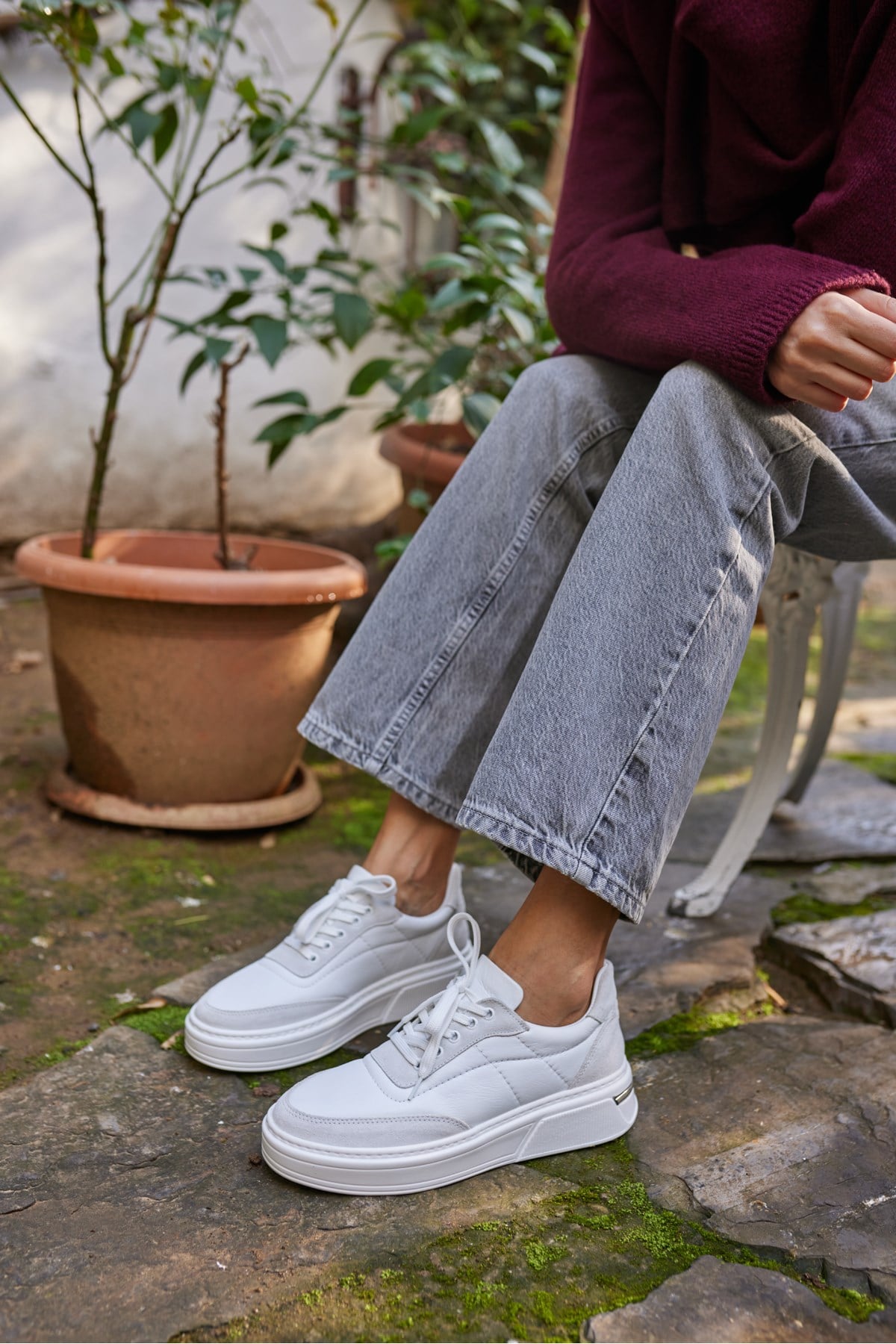 OKİTA KADIN BEYAZ BAGCIKLI GERCEK DERİ SNEAKER