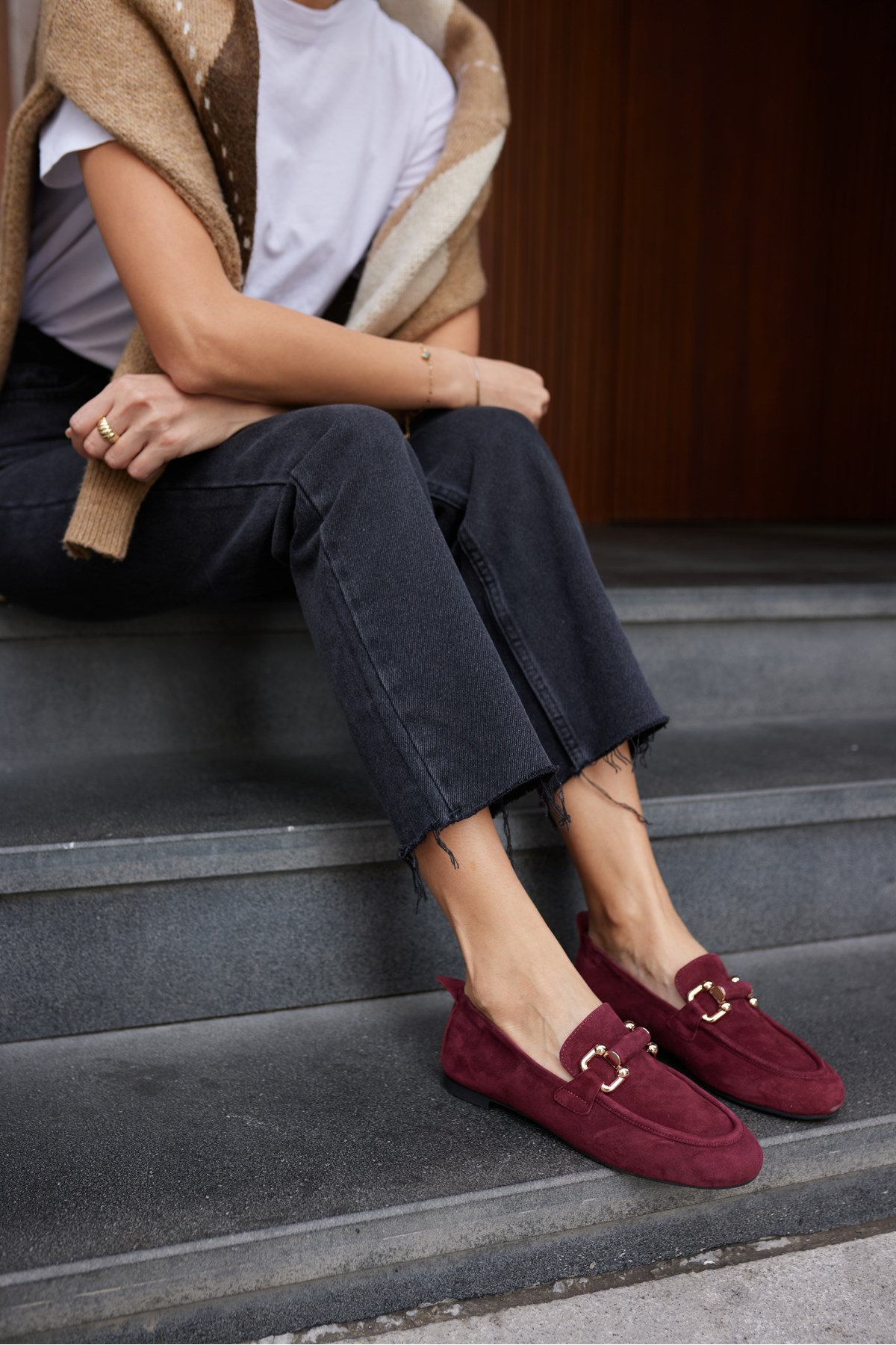 PİCCOLİ KADİN BORDO GERCEK SUET TOKALI LOAFER AYAKKABİ