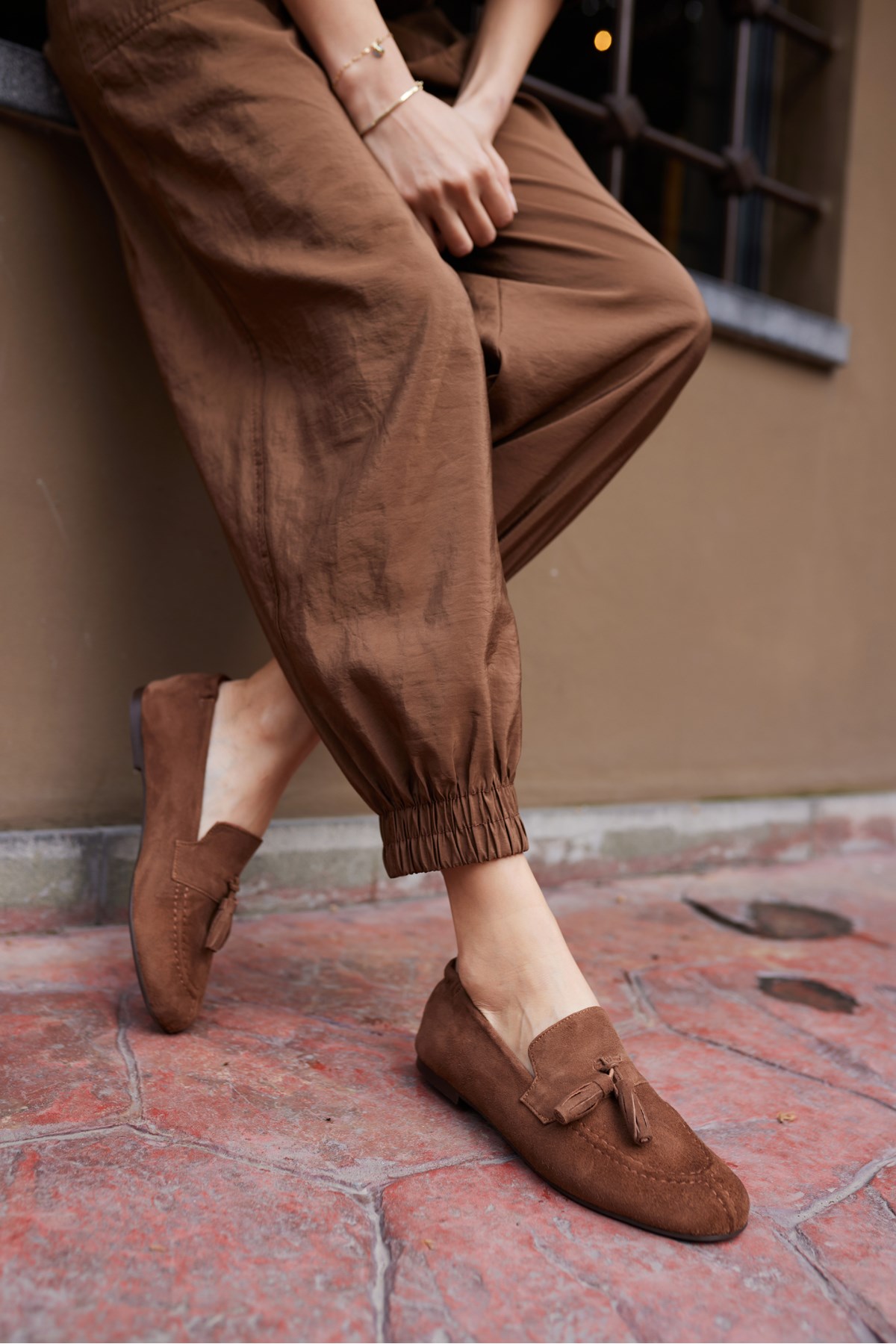ALBARES KADIN KAHVE MOCHA GERCEK SUET PUSKULLU LOAFER