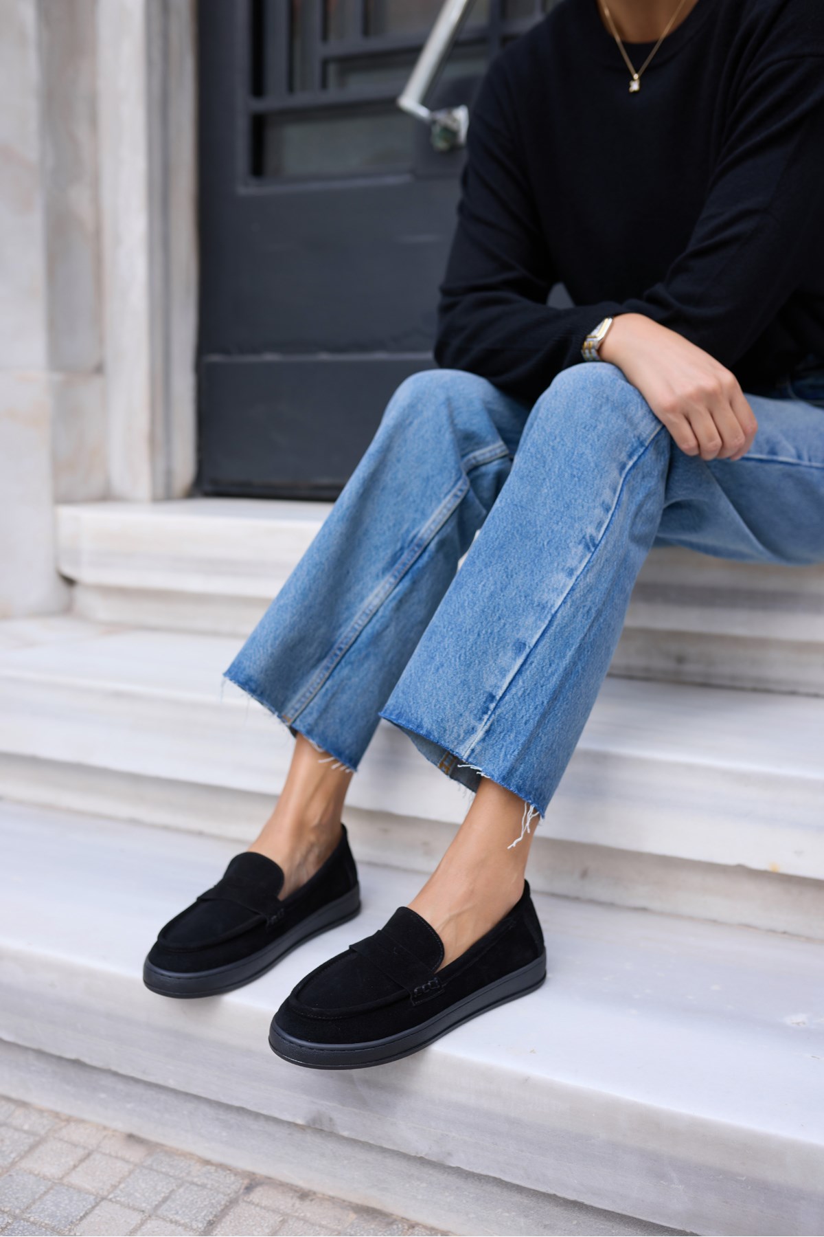 CRAFT KADIN SİYAH DERİ SUET LOAFER AYAKKABİ