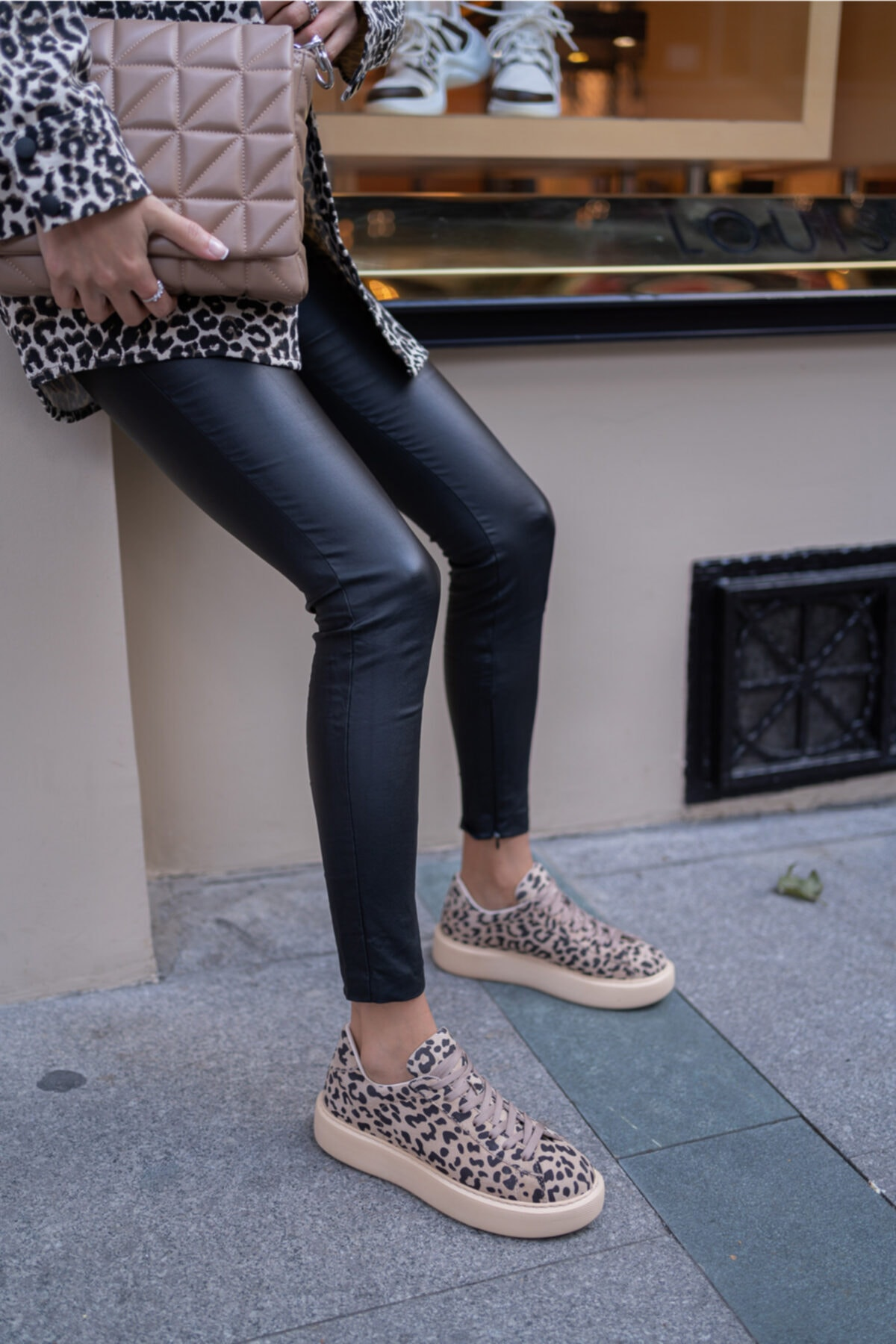Angelo Kadın Leopar Gercek Deri Sneakers