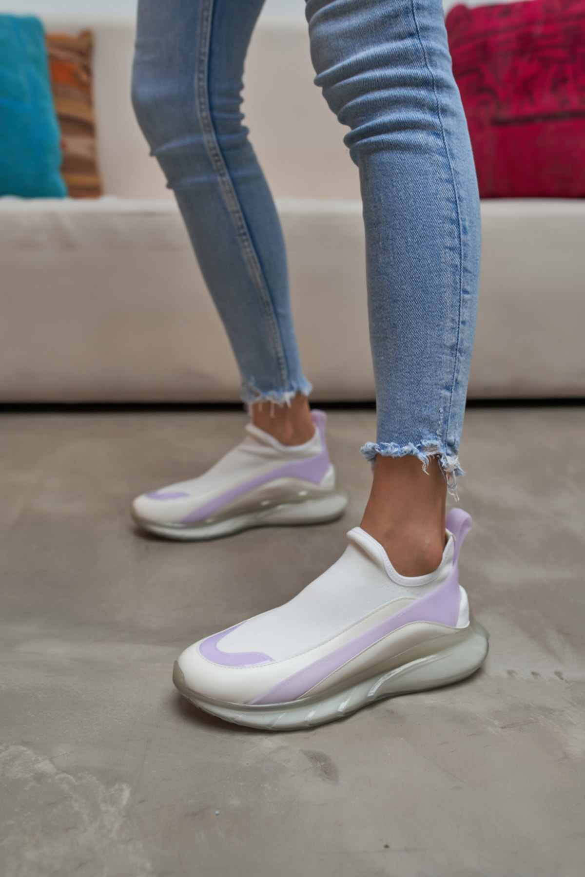 Calole Kadın Beyaz Airtaban Detay Trıko Sneakers Ayakkabi