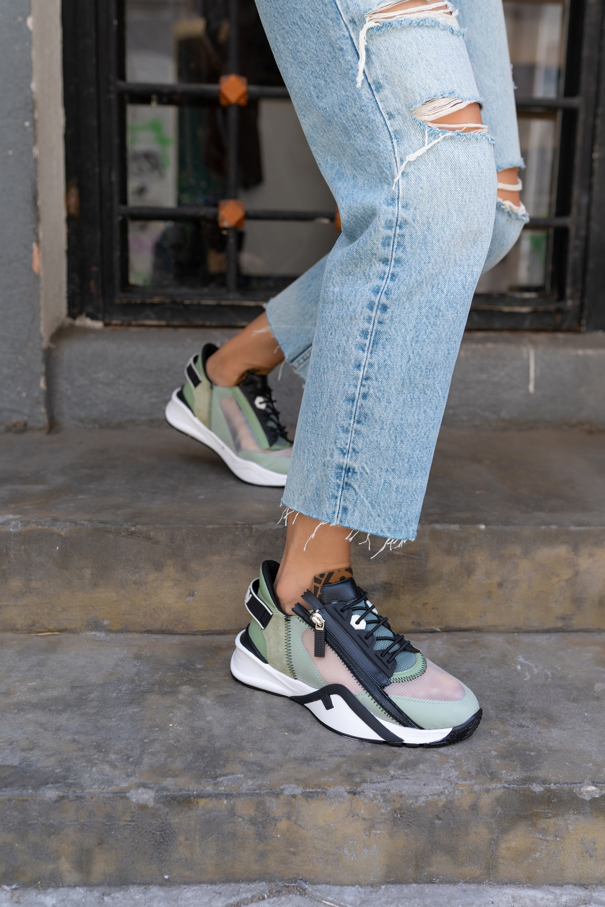 Mojca Kadin Yeşil File Detay Sneakers