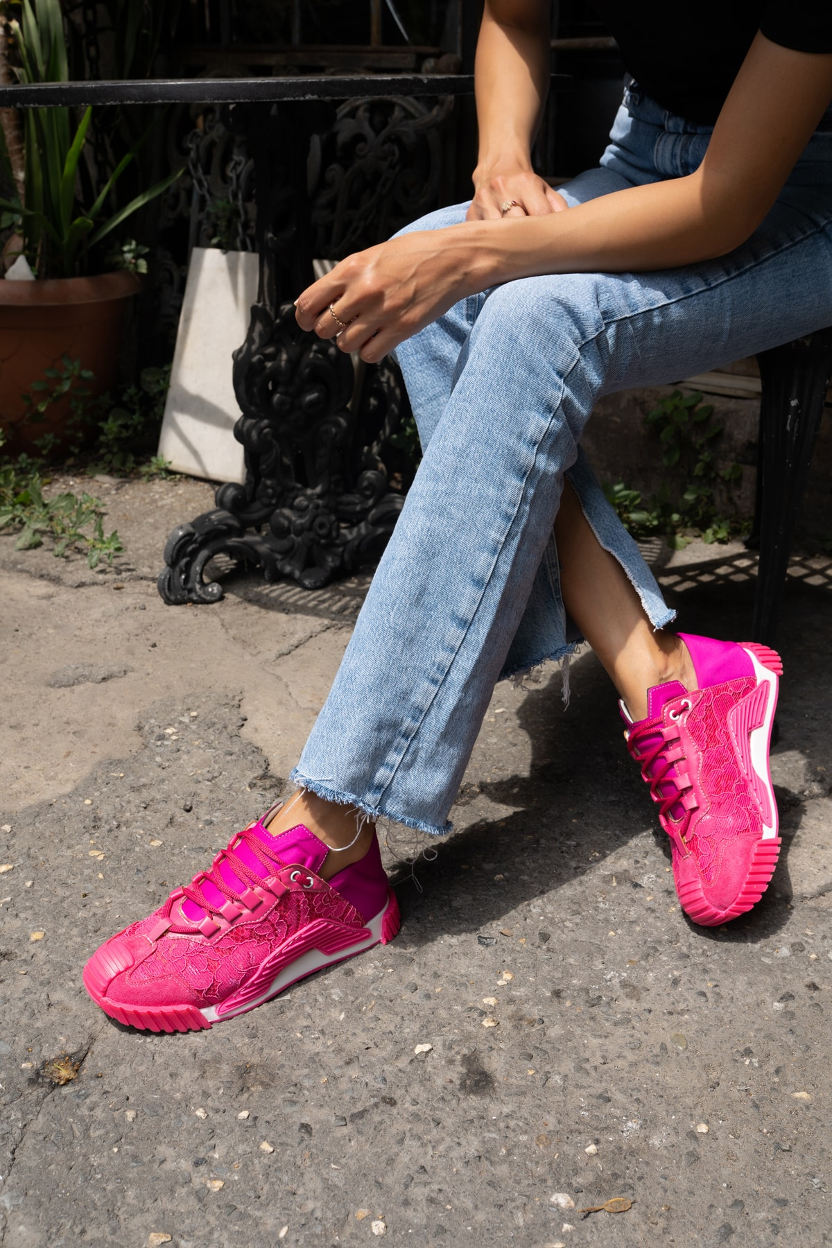 Trine Kadin Fusya Dantel Detay Sneakers