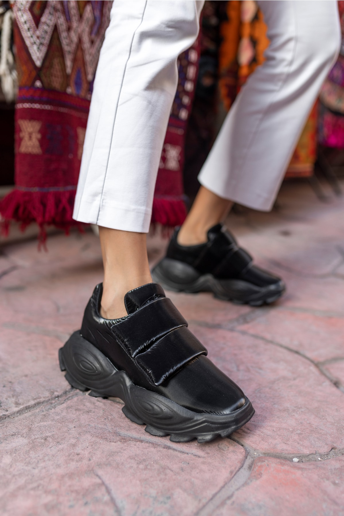 Populare Kadın Siyah Parasut Kumaş Sneaker