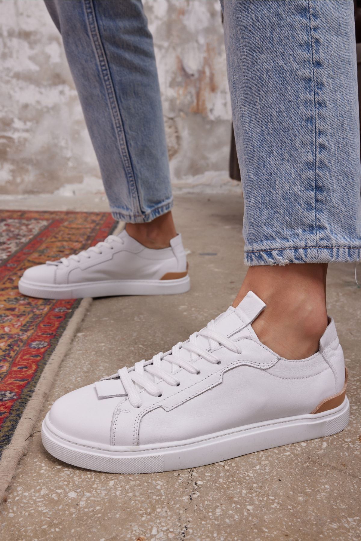 Junya Kadin Beyaz Gercek Deri Sneaker