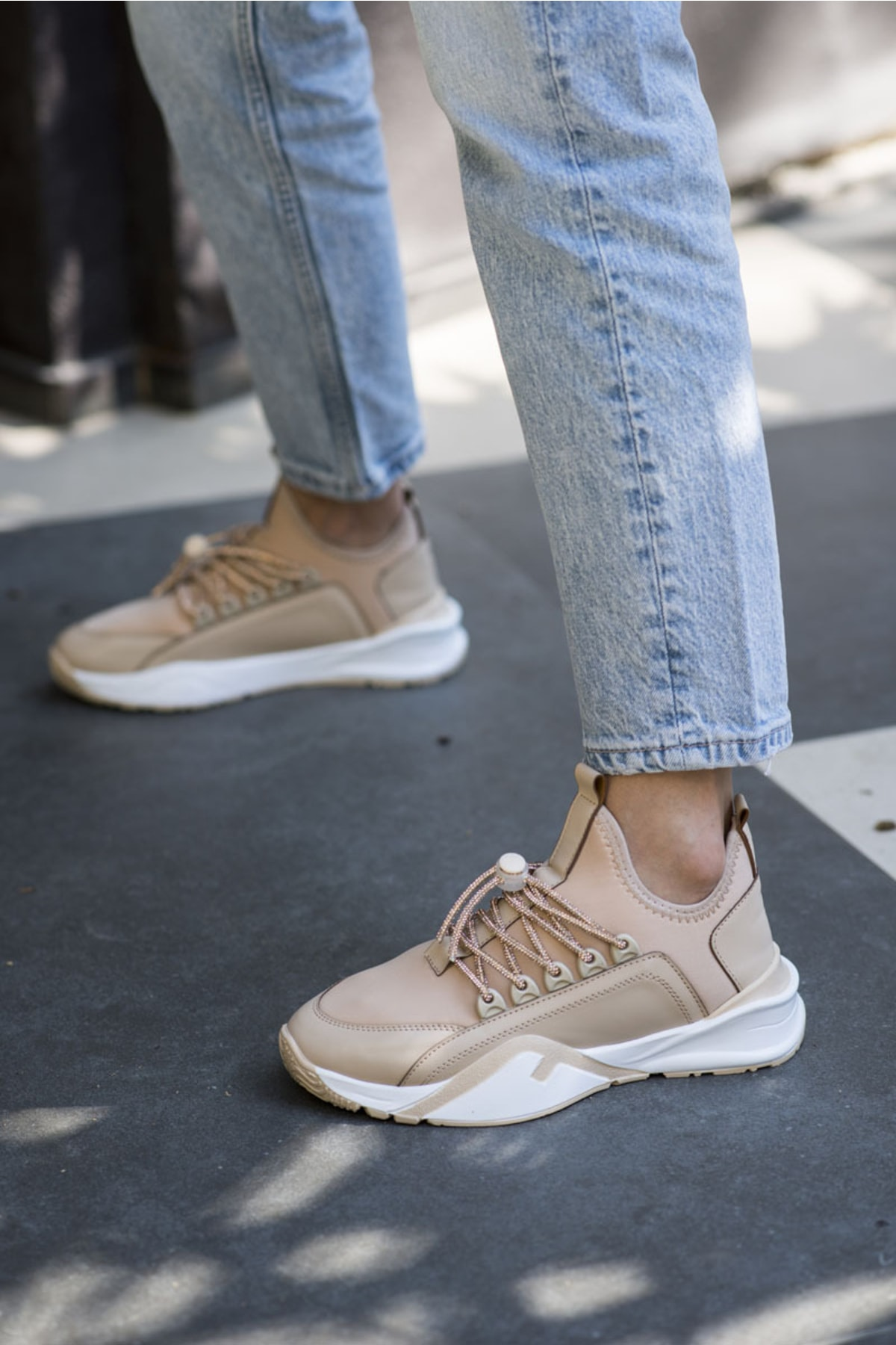 Salva Kadin Bej Scuba Kumaş Taş Detay Sneaker