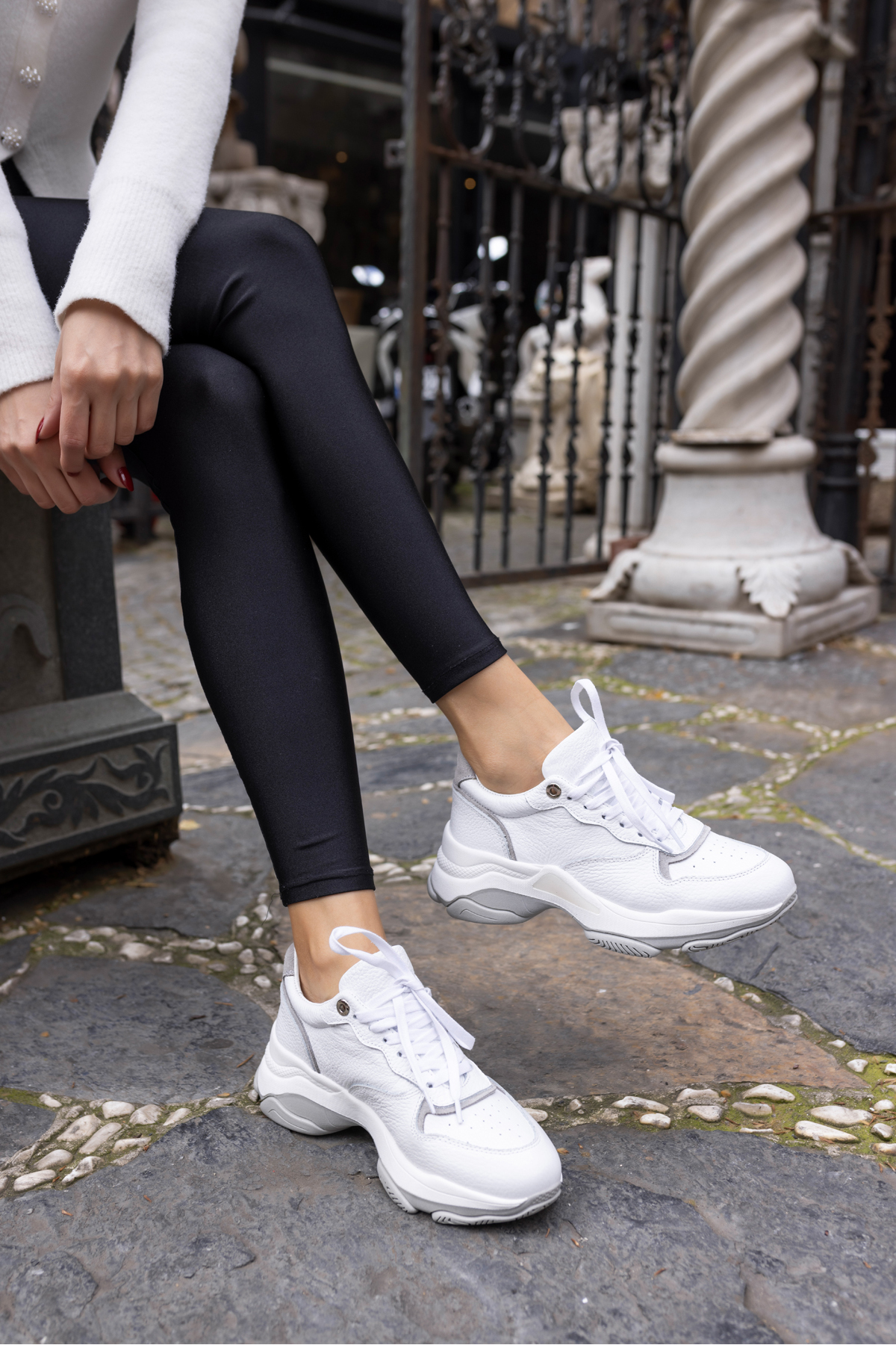 OLİVİA KADİN BEYAZ GERCEK DERİ 5 CM TABAN SNEAKER