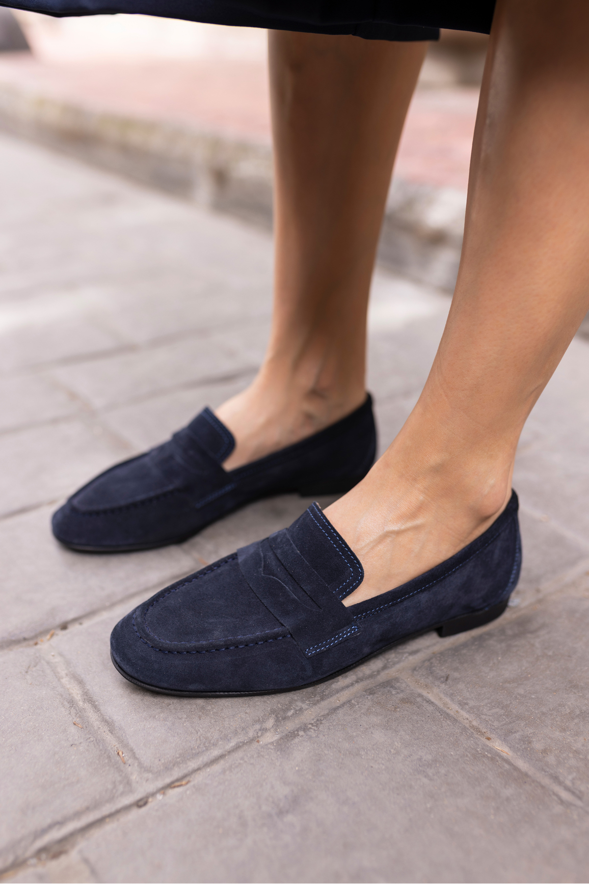 OTTON KADİN LACİVERT GERCEK SUET LOAFER BABET