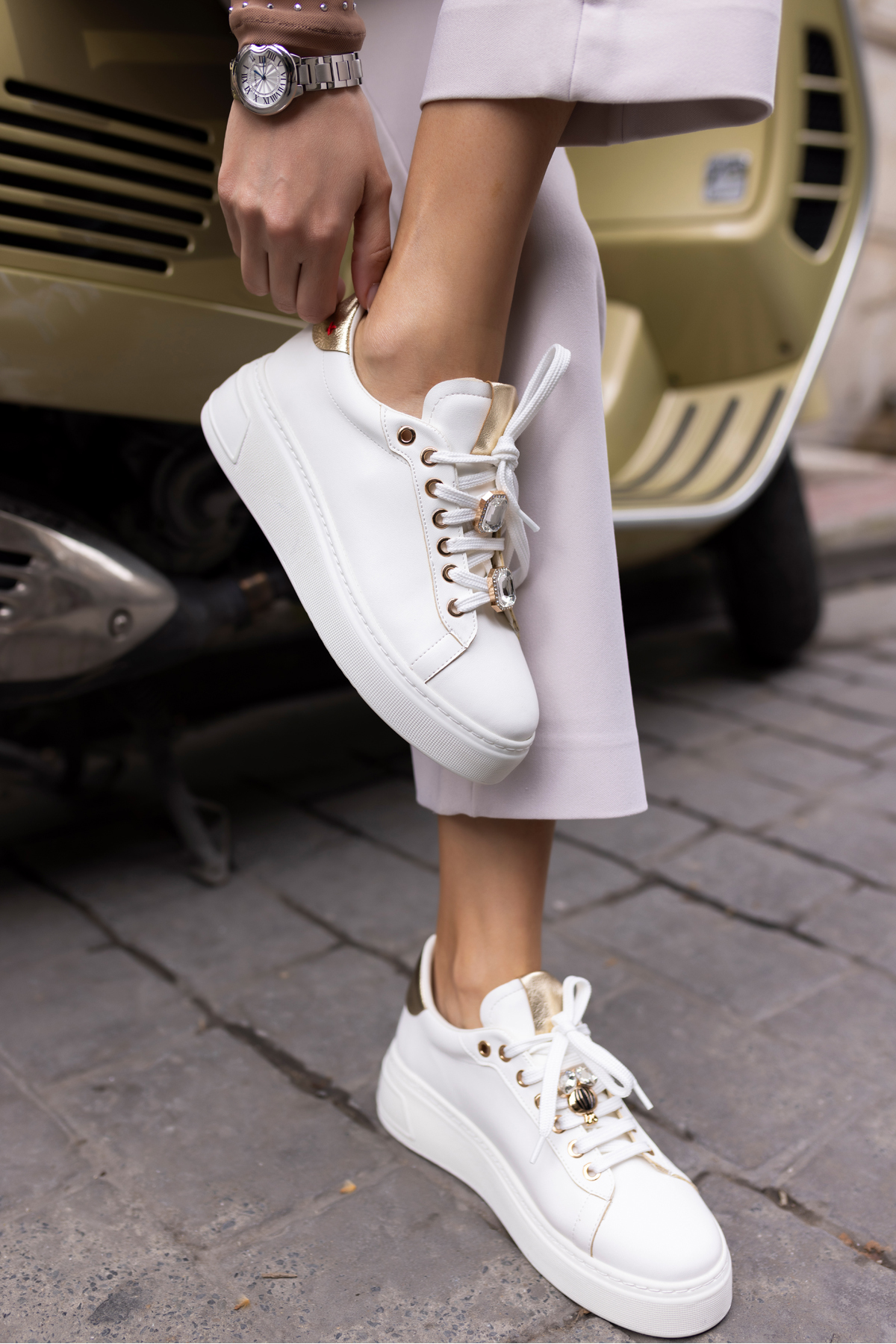 HERBERT KADIN BEYAZ TAŞ DETAYLİ SNEAKER