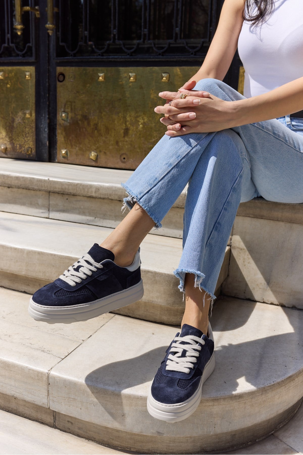 LUSSARO KADİN LACİVERTGERCEK DERİ SUET EVA 5 CM SNEAKER