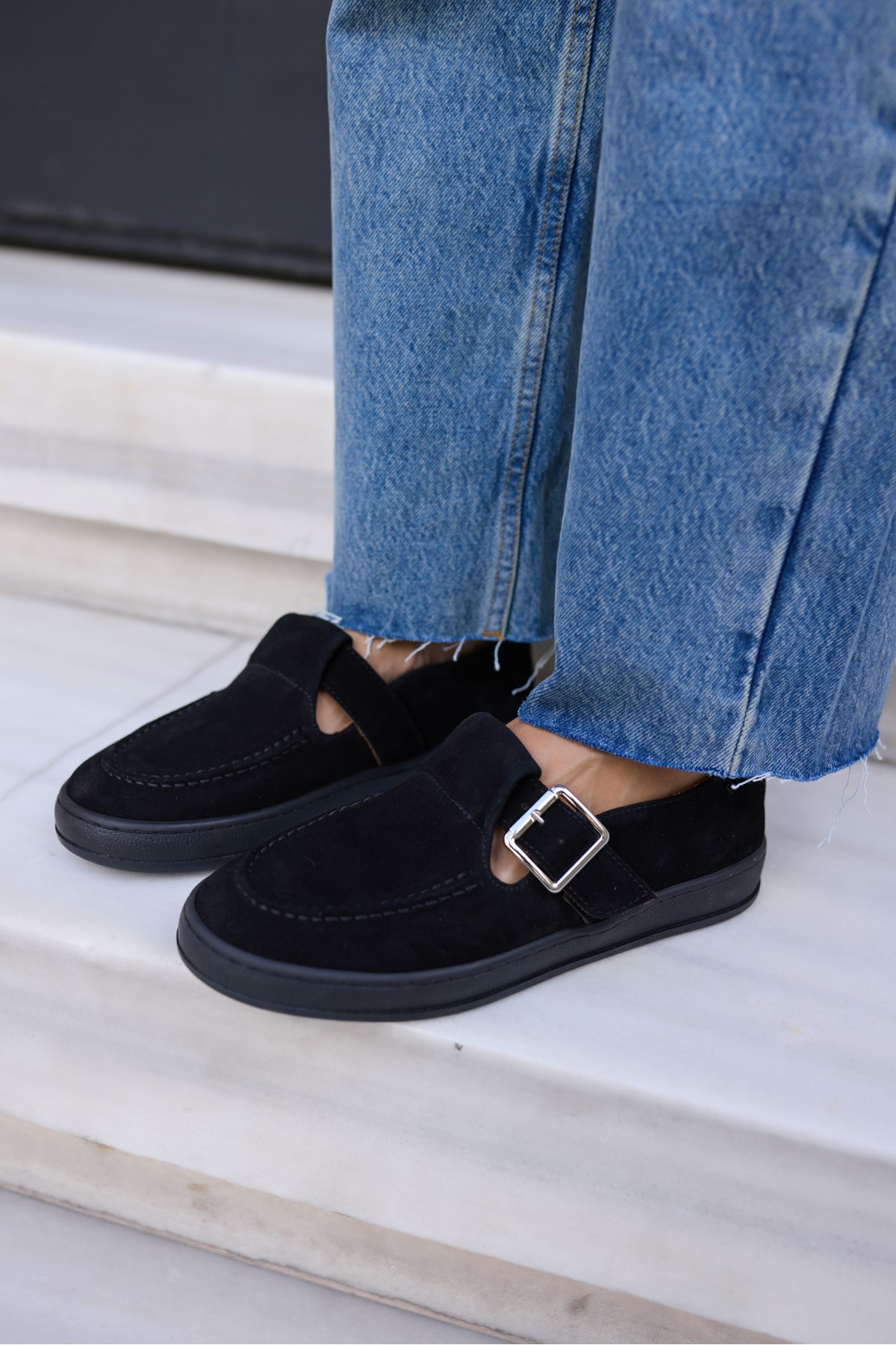 CARMEN KADİN SİYAH GERCEK SUET TOKALI LOAFER AYAKKABİ