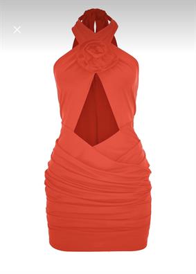 LA SARTAPaul De Vence Boyundan Bağlamalı Gül Detaylı Sırtı Açık Drapeli Mini Elbise Kırmızı