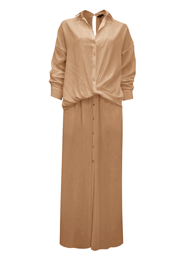 RivusAMPHELOPSIS Önü Düğmeli İçi Şortlu İkonik Gömlek Elbise CAMEL