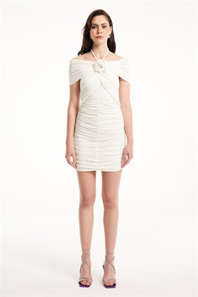 SPRING AFFAIRAMANDA Büzgü Detaylı Mini Beyaz Elbise