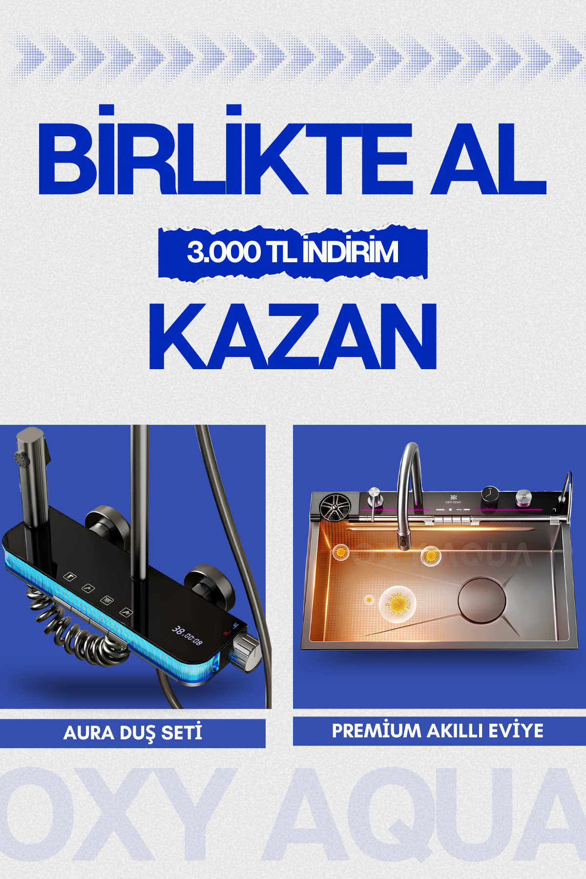 OXY AQUA Premium Akıllı Eviye Seti Aura Duş Seti Birlikte