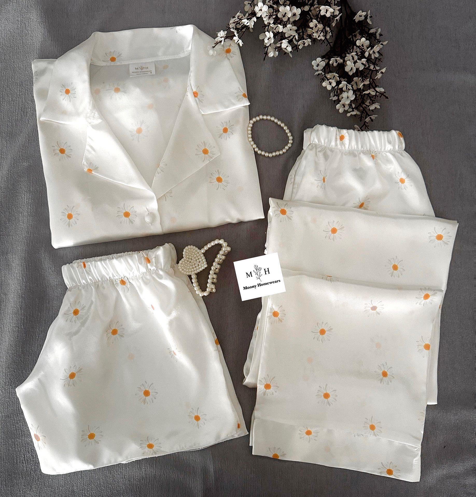 3'lü Daisy Saten Pijama Takımı