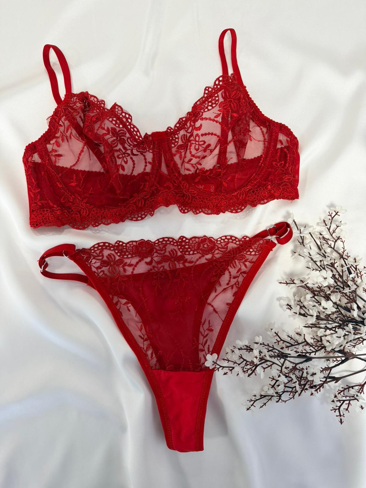 Büyük Beden Kırmızı Bralet Takımı