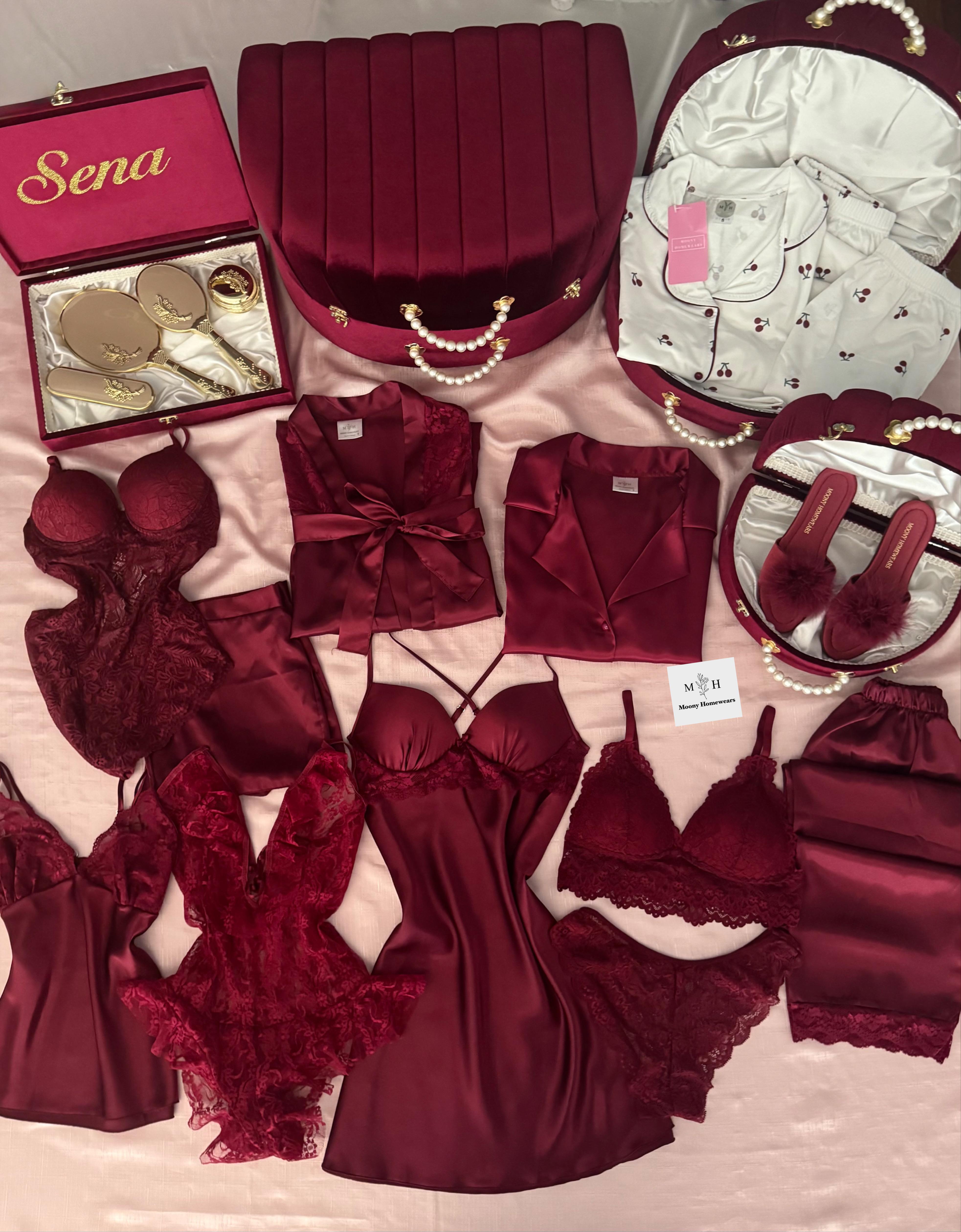 İsme Özel 23 Parça Lüks Gizem Bordo Bohça Seti 